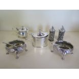 Six assorted silver cruet pieces, total silver weight approx 10 troy oz