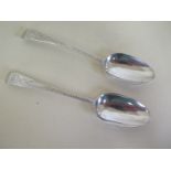 A pair of George III English silver table/soup spoons by John Lambe, London 1783 - bright cut