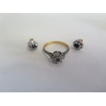 A sapphire with white stone surround ring with 18ct gold band, ring size M, also a pair of
