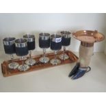 A collection of Rhodesian silver plate and copper including six silver plate goblets with faux