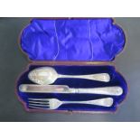 A boxed silver christening three piece set, Sheffield 1877-78 total weight approx 3.8 troy oz - good