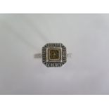 An Art Deco Style white and yellow 9ct gold diamond ring, size L, approx 1.7 grams, in clean
