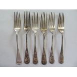 A set of six silver rat tail forks by Cooper Brothers and Sons Ltd, Sheffield 1907, approximately