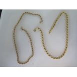Two 9ct yellow gold rope twist necklaces - 40cm long - approx 19 grams
