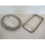 An Egyptian silver tray, approx 10.4 troy oz, and a silver plated tray