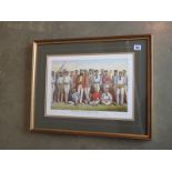A gilt framed print - Famous English Cricketers 1880 - frame size 47cm x 60cm