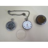 A silver cased key wind pocket watch with Roman numeral dial and subsidiary dial together with a