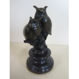 A bronze of two owls signed L Bitolfi- 19cm tall, in good condition