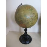 A Georgraphia 8 inch terrestrial globe on stand - some wear to globe - missing top washer