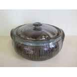 A large studio pottery tureen and cover - 30cm wide, good condition