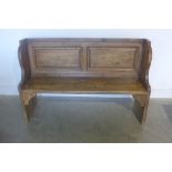 A Victorian style pine pew made by a local craftsman - 91cm H 139cm x 42cm - in clean waxed