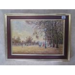 Walkers in Hyde Park - John Horwood English 1934-2013 - oil on canvas 30cm x 46cm signed