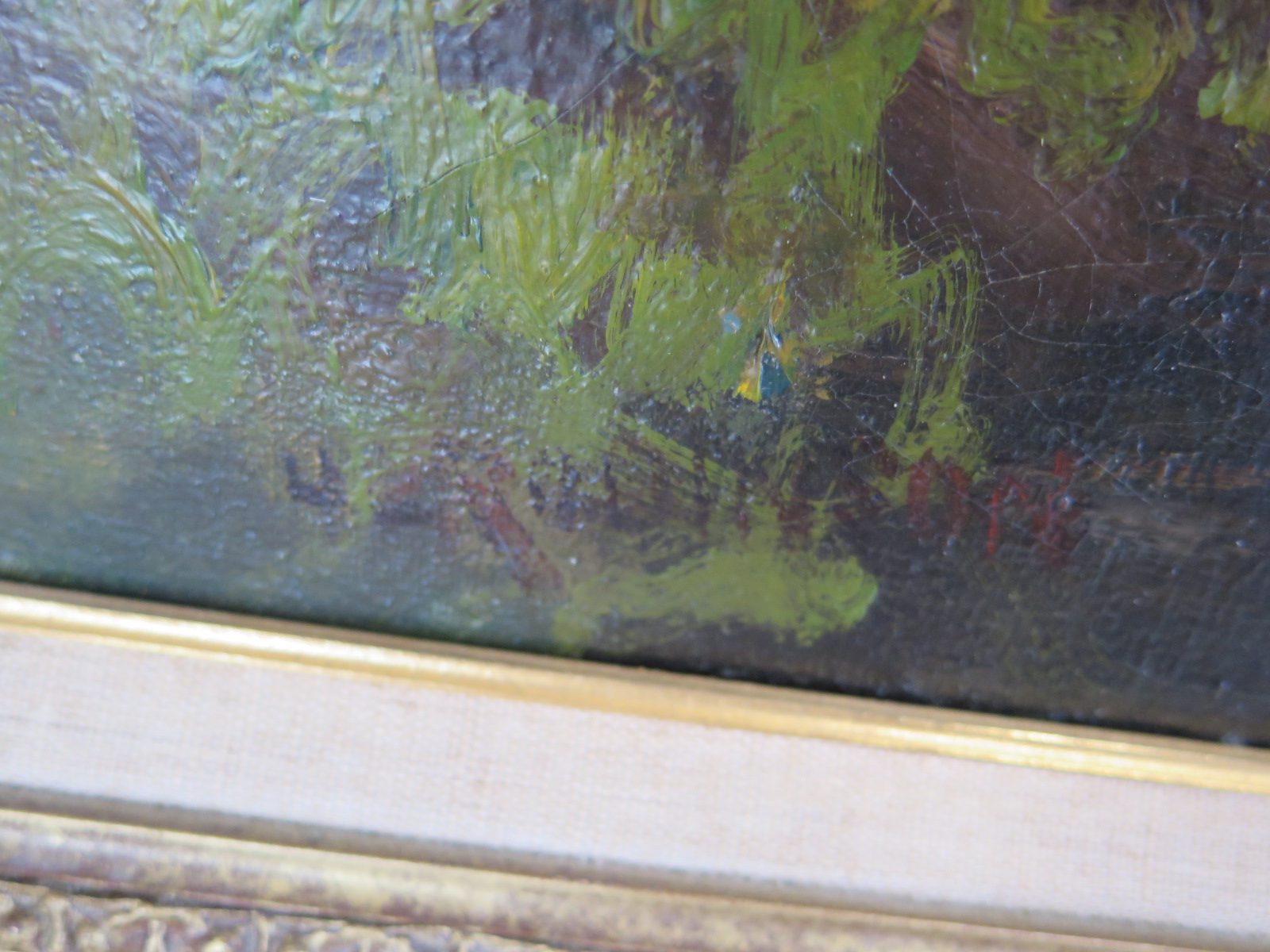 A signed oil on canvas on an angler fishing the River Tweed by H L Robinson in a gilt frame - - Image 2 of 5