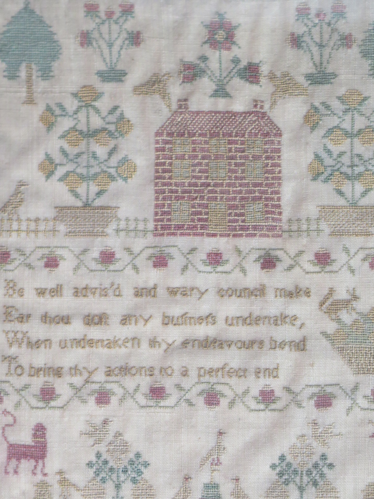 A woolwork pictorial and prose sampler, Elisabeth Parker, Mrs Martin School - age 14 1808 - 43cm x - Image 2 of 4