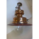 A copper gas lamp with shade, wired for electric and restored - 35cm diameter