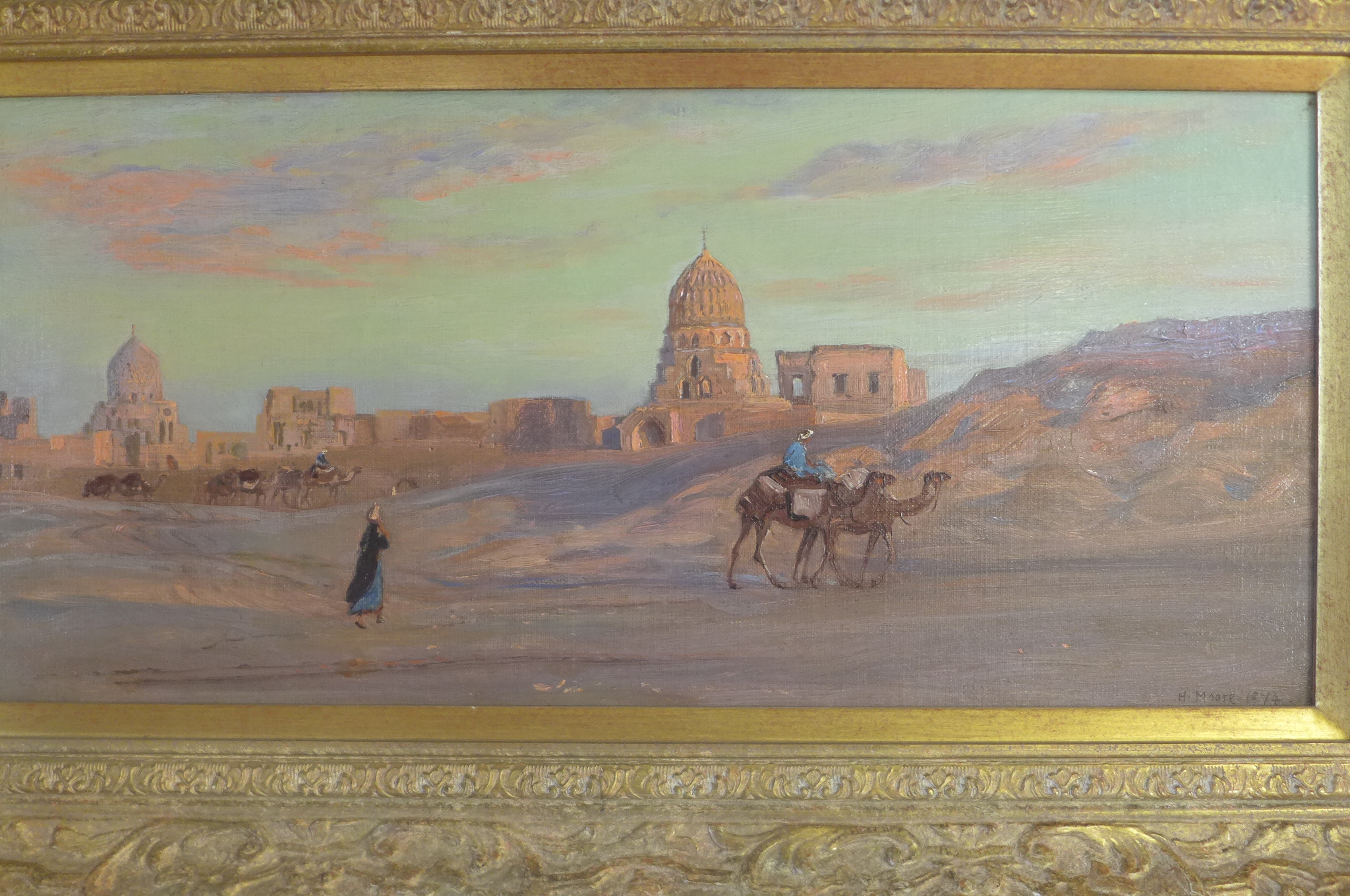 An oil of canvas by Henry Moore R.A, R.W.S 1831-1895 - Tombs of Memlouk - dated 1874 Cairo - 20cm - Image 2 of 5