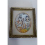 A miniature of two Indian lady musicians, frame size 12cm x 10cm - minor colour loss but generally
