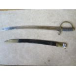 A Victorian police hanger sword with curved 59cm, blade and scabbard. please see images for