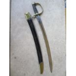 A Victorian police hanger sword with 58cm curved blade and scabbard - please see images