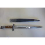 A Victorian British army Enfield bayonet, with leather scabbard, blade length 30.5cm long, blade