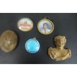 An interesting Mogul miniature of palace 4.5cm x 4cm - a miniature of a boy, a small enamel and