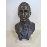 A bronze bust of a man on marble base, signed Ambrasi - 51cm tall