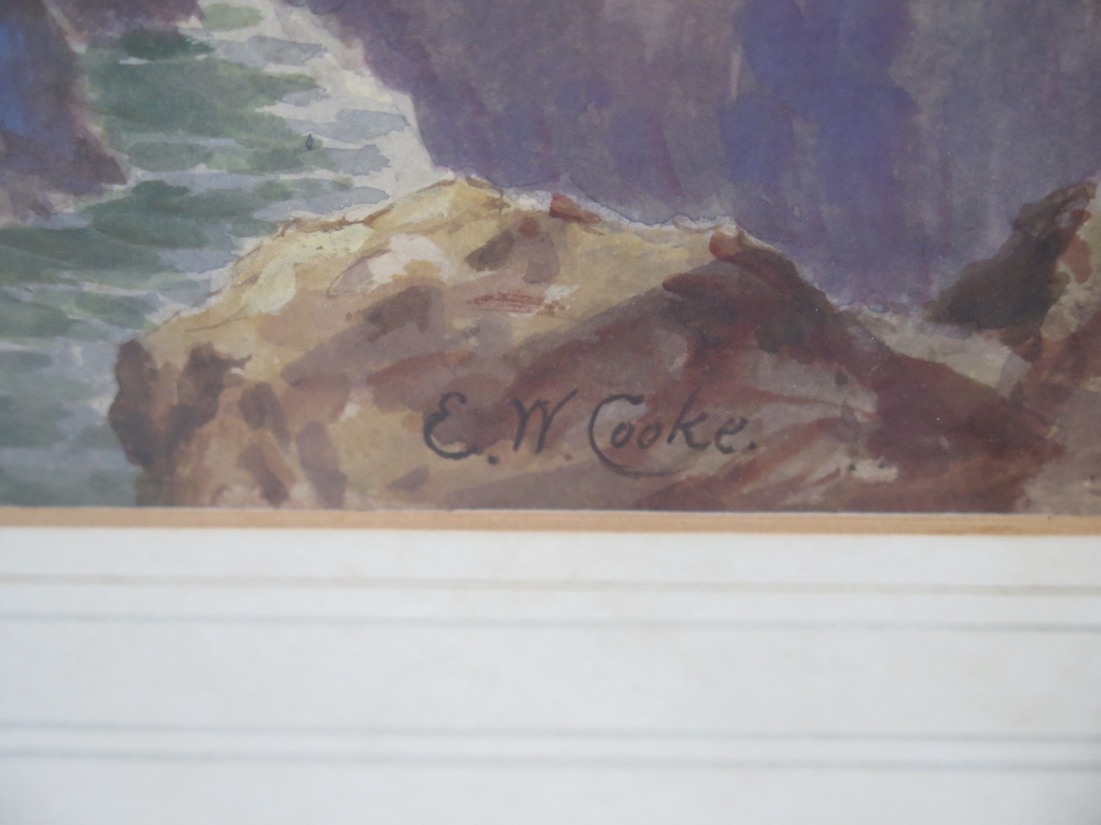 E W Cooke 1811-1880, coastal scene with wreck, watercolour signed lower right with label, verso - Image 2 of 6