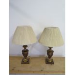 A pair of bronze effect table lamps in working order - 63cm tall - PAT test, working