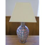 A contemporary and colourful ceramic lamp base with shade, approx 73cm high, in good condition - PAT