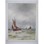 E Nevil - Fishing boats at sea - watercolour signed lower right, approx 49.5cm x 40.5cm, some