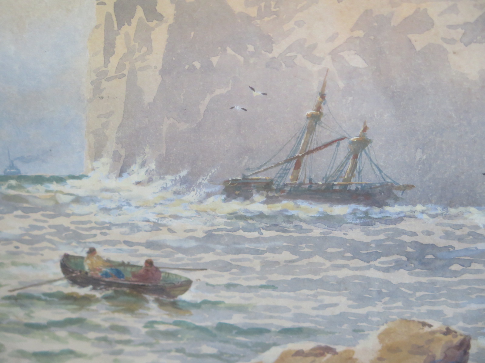 E W Cooke 1811-1880, coastal scene with wreck, watercolour signed lower right with label, verso - Image 3 of 6