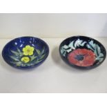 Two Moorcroft pin dishes, Poppy and Buttercup - 12cm diameter, both good