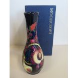 A 2000 Moorcroft Queens pattern slender vase, approx 21cm H, with original box, some signs of