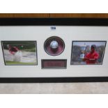A Tiger Woods signed and mounted golf ball with Certificate of Authenticity, overall frame size 37.