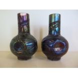 A pair of Lutz glass iridescent vases, 17cm tall, minor chips to one rim, otherwise good