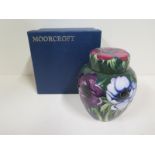 A 2003 Moorcroft Anemone tribute ginger jar with lid, approx 16cm H, with original box, with some