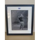 A Tom Watson signed press photograph, framed using UVA protective glass, approximately 38.5cm x