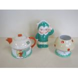 Three Shelley, Mabel Lucy Atwell ceramic wares, Boo boo figure, Milk jug, mushroom sugar bowl and