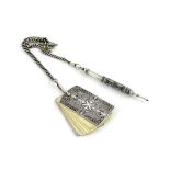 λ A Victorian silver and enamel pencil and aide memoire, unmarked, the pencil of cylindrical form,