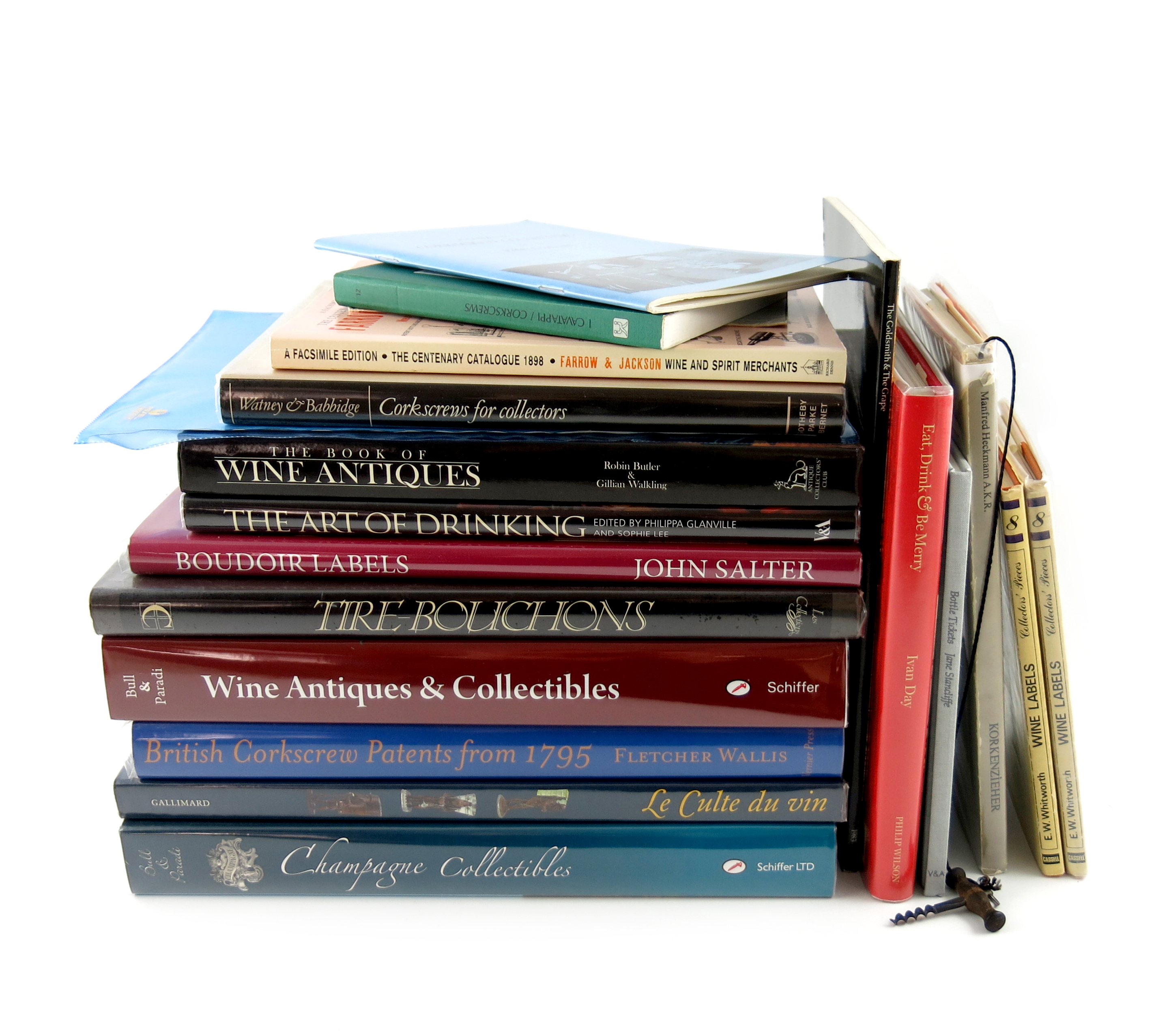 A collection of reference books relating to wine related antiques and corkscrews, comprising: