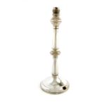 A silver and frosted glass table lamp, by Walker and Hall, Sheffield 1933, circular baluster form,