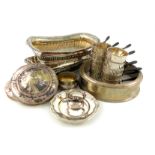 A mixed lot of German silver, comprising: an entrée dish and cover, of rectangular form, a bread