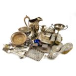 A mixed lot, comprising silver items: a salver, circular form, gadroon border, inscribed, a double
