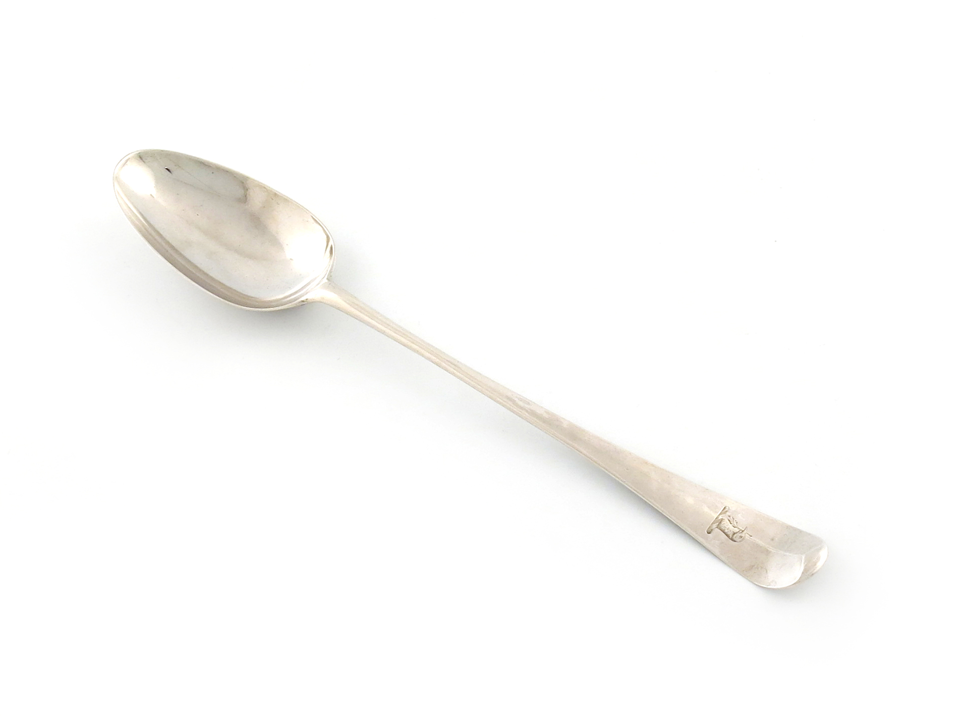 A George II silver Hanoverian Scroll-back basting spoon, by Ebenezer Coker and Thomas Hannam, London