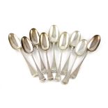 A collection of nine 18th century silver Hanoverian pattern tablespoons, various dates and makers,