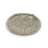 A large George III silver wine label, maker's mark worn, London 1791, oval form, engraved with an