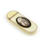 λ A George III gold-mounted ivory toothpick box, unmarked circa 1790-1800, rounded rectangular form,