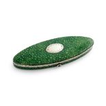 A George III silver-mounted green shagreen toothpick box, circa 1800, oval navette form, the