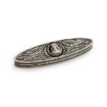 A George III silver filigree toothpick box, unmarked circa 1790-1800, oval navette form, the