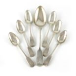 A set of six 19th century Channel Islands silver Fiddle pattern teaspoons, maker's mark JQJ in a